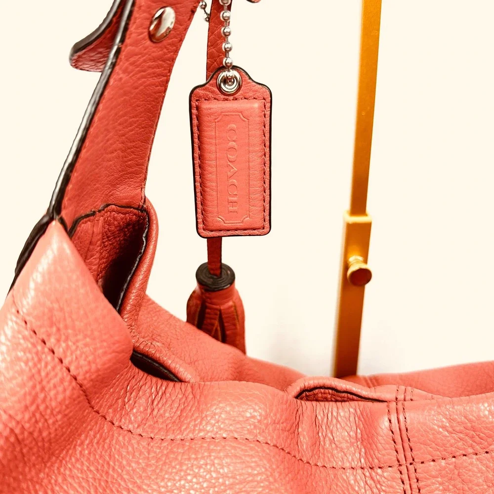 COACH Avery Coral Leather Large Hobo Shoulder Bag Tassel Purse F23309 Sienna